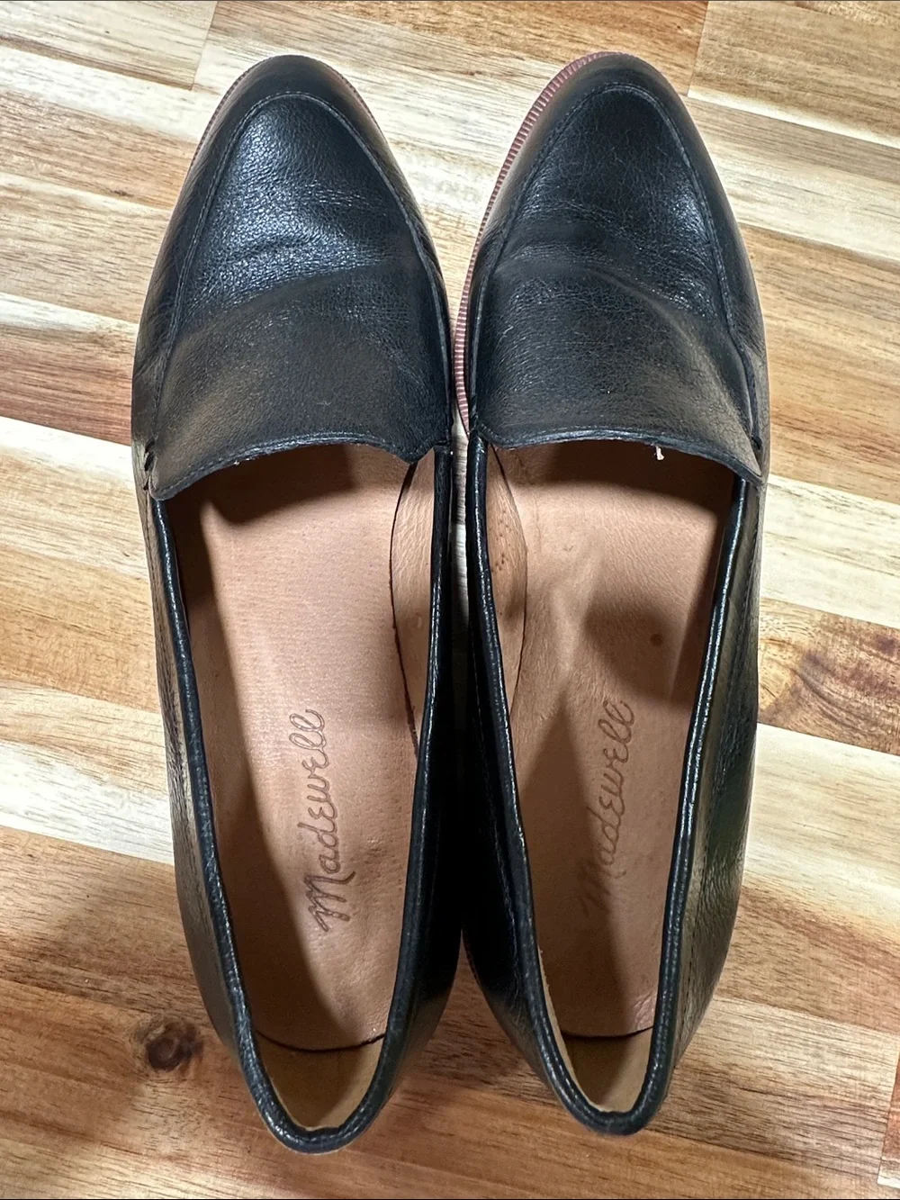 Madewell Black Leather Slip-On Loafers with Brown Heel 462